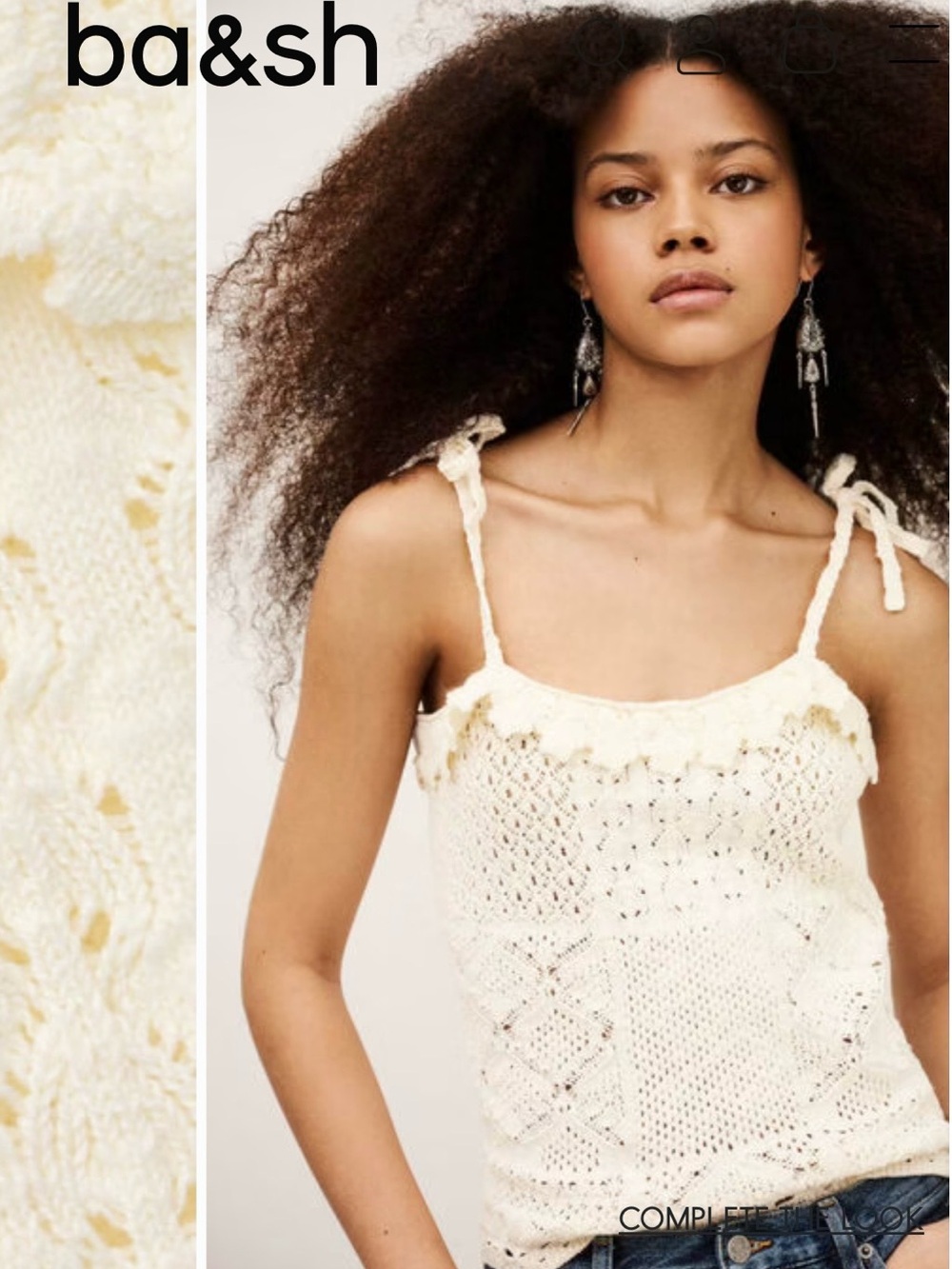 ba&sh Cream Crochet Tie-Shoulder Camisole
